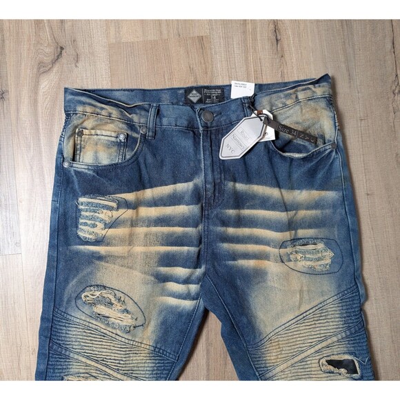 NWT Road Narrows Size 34X34 Jeans  Moto Distressed Straight Leg Biker Streetwear - Picture 4 of 12